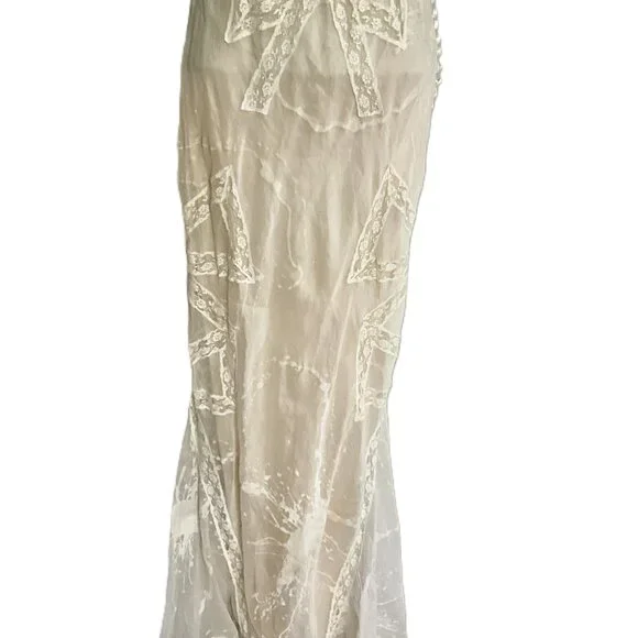 Christian Dior Boutique Paris Vintage Silk Slip Maxi Dress-Lace Panels-FR 36 - Picture 5 of 11